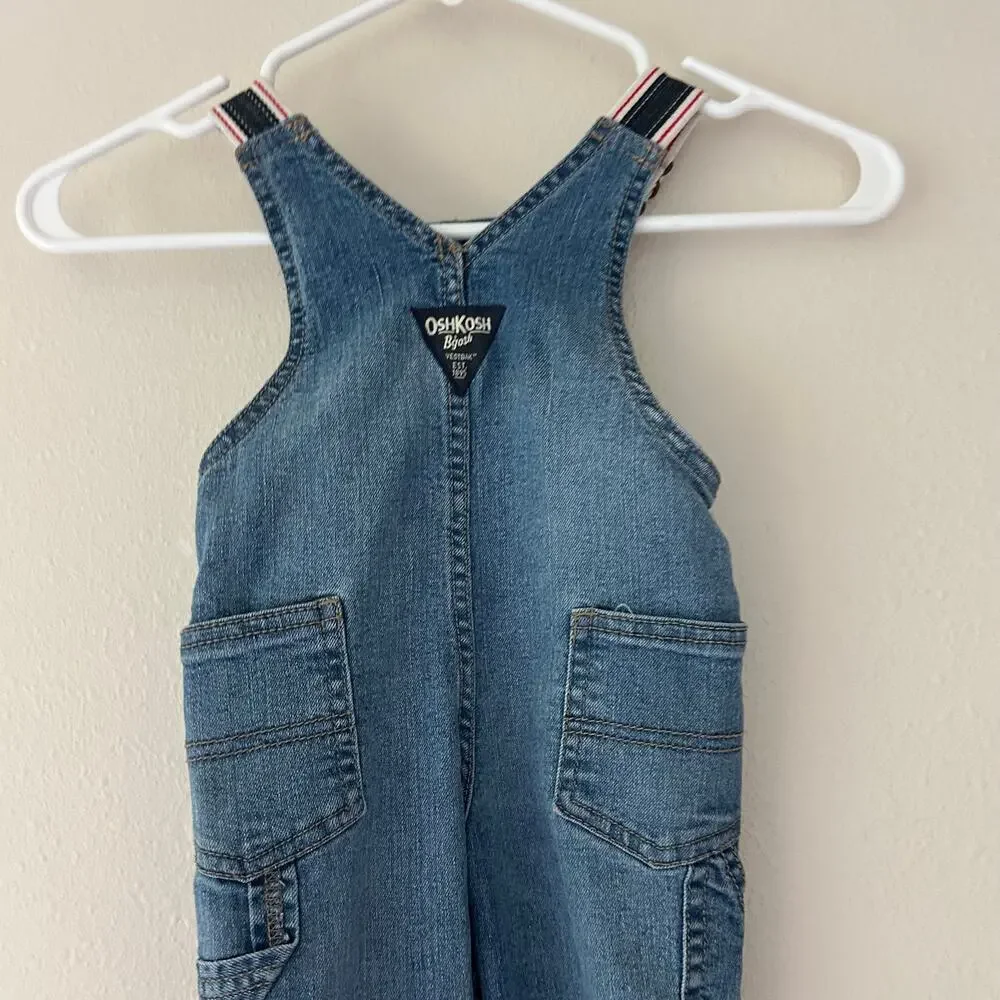 Oshkosh denim overalls bibs stripe straps Jean classic Y2K style pockets 9 mo